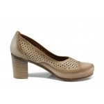 Бежови дамски обувки с висок ток, естествена кожа - всекидневни обувки за пролетта и лятото N 100012163
