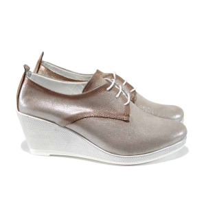 Бежови анатомични дамски обувки с платформа, естествена кожа - всекидневни обувки за пролетта и лятото N 100012161