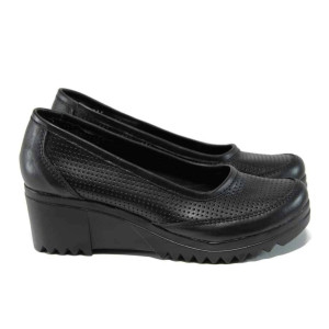 Черни анатомични дамски обувки с платформа, естествена кожа - всекидневни обувки за пролетта и лятото N 100012172
