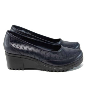 Сини анатомични дамски обувки с платформа, естествена кожа - всекидневни обувки за пролетта и лятото N 100012173