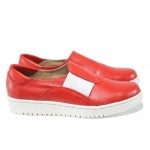 Червени анатомични дамски обувки с равна подметка, естествена кожа - спортни обувки за пролетта и лятото N 100012174