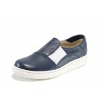 Сини анатомични дамски обувки с равна подметка, естествена кожа - спортни обувки за пролетта и лятото N 100012176