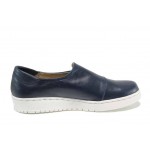 Сини анатомични дамски обувки с равна подметка, естествена кожа - спортни обувки за пролетта и лятото N 100012176