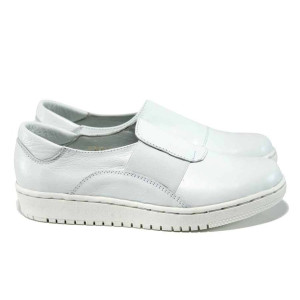 Бели анатомични дамски обувки с равна подметка, естествена кожа - спортни обувки за пролетта и лятото N 100012175