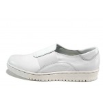 Бели анатомични дамски обувки с равна подметка, естествена кожа - спортни обувки за пролетта и лятото N 100012175