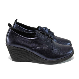 Сини дамски обувки с платформа, естествена кожа - всекидневни обувки за пролетта и лятото N 100012288