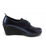Сини дамски обувки с платформа, естествена кожа - всекидневни обувки за пролетта и лятото N 100012288