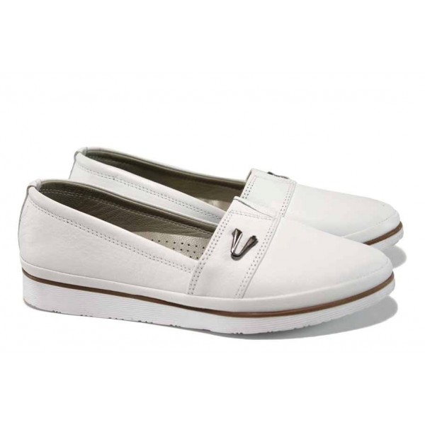 Бели анатомични дамски обувки с равна подметка, естествена кожа - всекидневни обувки за пролетта и лятото N 100012284