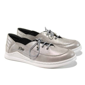 Сиви анатомични дамски обувки с равна подметка, естествена кожа - всекидневни обувки за пролетта и лятото N 100012281