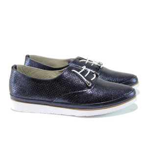 Сини анатомични дамски обувки с равна подметка, естествена кожа - всекидневни обувки за пролетта и лятото N 100012359