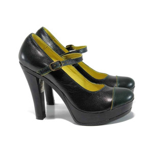 Зелени анатомични дамски обувки с висок ток, естествена кожа - всекидневни обувки за пролетта и лятото N 100012357