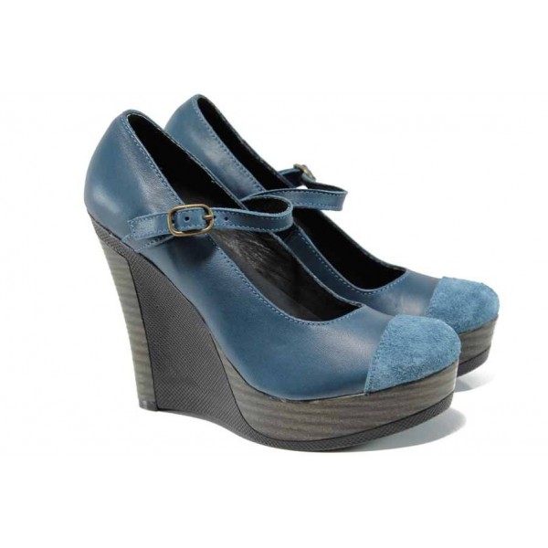 Сини анатомични дамски обувки с платформа, естествена кожа и естествена велурена кожа - всекидневни обувки за пролетта и лятото N 100012353