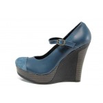 Сини анатомични дамски обувки с платформа, естествена кожа и естествена велурена кожа - всекидневни обувки за пролетта и лятото N 100012353