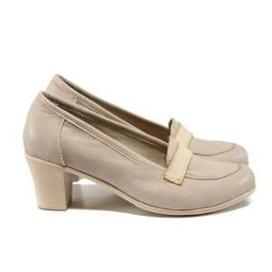 Бежови анатомични дамски обувки със среден ток, естествена кожа - всекидневни обувки за пролетта и лятото N 100012358