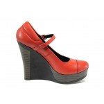 Червени анатомични дамски обувки с платформа, естествена кожа - всекидневни обувки за пролетта и лятото N 100012352