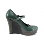 Зелени анатомични дамски обувки с платформа, естествена кожа и естествена велурена кожа - всекидневни обувки за пролетта и лятото N 100012355
