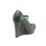 Зелени анатомични дамски обувки с платформа, естествена кожа и естествена велурена кожа - всекидневни обувки за пролетта и лятото N 100012355