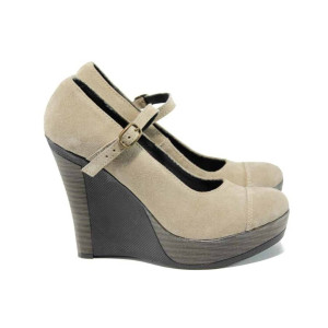 Бежови анатомични дамски обувки с платформа, естествена кожа и естествена велурена кожа - всекидневни обувки за пролетта и лятото N 100012354