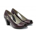 Винени дамски обувки с висок ток, естествена кожа - всекидневни обувки за пролетта и лятото N 100012399