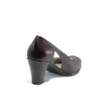 Винени дамски обувки с висок ток, естествена кожа - всекидневни обувки за пролетта и лятото N 100012399