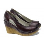 Винени дамски обувки с платформа, естествена кожа - всекидневни обувки за пролетта и лятото N 100012405