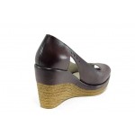 Винени дамски обувки с платформа, естествена кожа - всекидневни обувки за пролетта и лятото N 100012405