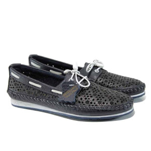 Сини анатомични дамски мокасини, естествена кожа - ежедневни обувки за пролетта и лятото N 100012457