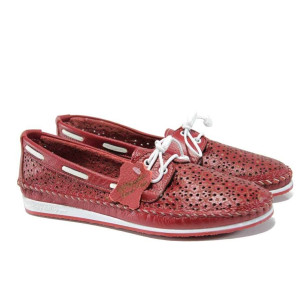 Червени анатомични дамски мокасини, естествена кожа - ежедневни обувки за пролетта и лятото N 100012458