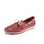 Червени анатомични дамски мокасини, естествена кожа - ежедневни обувки за пролетта и лятото N 100012458