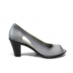 Сиви дамски обувки с висок ток, естествена кожа - всекидневни обувки за пролетта и лятото N 100012463