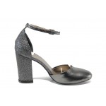Сиви дамски обувки с висок ток, здрава еко-кожа - елегантни обувки за пролетта и лятото N 100012461