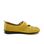 Жълти анатомични дамски обувки с равна подметка, естествена кожа - ежедневни обувки за пролетта и лятото N 100012452