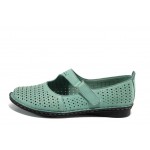 Зелени анатомични дамски обувки с равна подметка, естествена кожа - ежедневни обувки за пролетта и лятото N 100012453