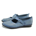 Сини анатомични дамски обувки с равна подметка, естествена кожа - ежедневни обувки за пролетта и лятото N 100012454
