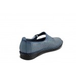 Сини анатомични дамски обувки с равна подметка, естествена кожа - ежедневни обувки за пролетта и лятото N 100012454