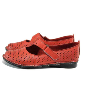 Червени анатомични дамски обувки с равна подметка, естествена кожа - ежедневни обувки за пролетта и лятото N 100012455