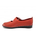 Червени анатомични дамски обувки с равна подметка, естествена кожа - ежедневни обувки за пролетта и лятото N 100012455