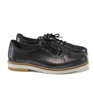 Черни анатомични дамски обувки с равна подметка, естествена кожа - ежедневни обувки за пролетта и лятото N 100012474