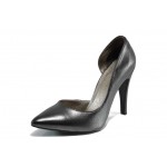 Сребристи дамски обувки с висок ток, здрава еко-кожа - официални обувки за пролетта и лятото N 100012512