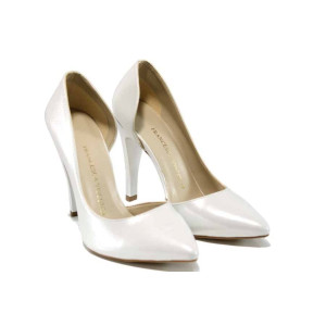 Сребристи дамски обувки с висок ток, здрава еко-кожа - официални обувки за пролетта и лятото N 100012513