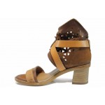 Кафяви анатомични дамски сандали, естествена кожа - всекидневни обувки за пролетта и лятото N 100012494