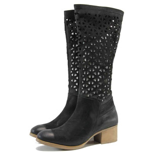 Черни летни анатомични дамски ботуши, естествена кожа - всекидневни обувки за пролетта и лятото N 100012509