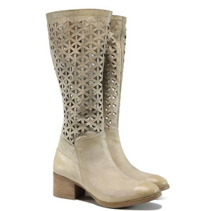 Бежови летни анатомични дамски ботуши, естествена кожа - всекидневни обувки за пролетта и лятото N 100012508