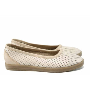 Бежови анатомични дамски обувки с равна подметка, естествена кожа - всекидневни обувки за пролетта и лятото N 100012567