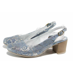 Сини анатомични дамски обувки със среден ток, естествена кожа - всекидневни обувки за пролетта и лятото N 100012566