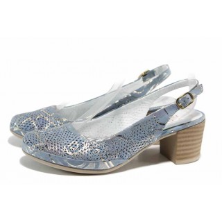 Сини анатомични дамски обувки със среден ток, естествена кожа - всекидневни обувки за пролетта и лятото N 100012566