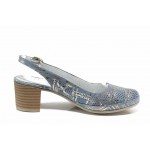 Сини анатомични дамски обувки със среден ток, естествена кожа - всекидневни обувки за пролетта и лятото N 100012566