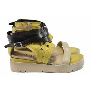 Жълти анатомични дамски сандали, естествена кожа - ежедневни обувки за пролетта и лятото N 100012653