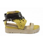 Жълти анатомични дамски сандали, естествена кожа - ежедневни обувки за пролетта и лятото N 100012653