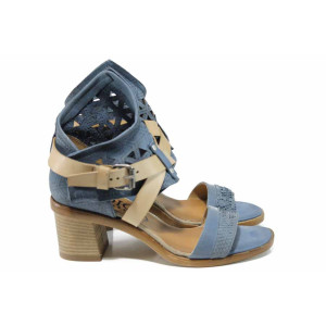 Сини анатомични дамски сандали, естествена кожа - ежедневни обувки за пролетта и лятото N 100012652